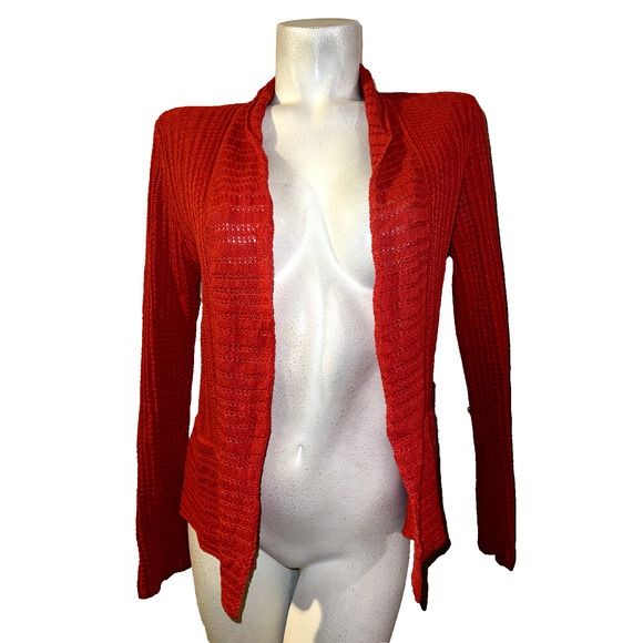 EILEEN FISHER Sweater Size M Burnt Orange Knit Linen Open Cardigan Travel Beach - Picture 1 of 6